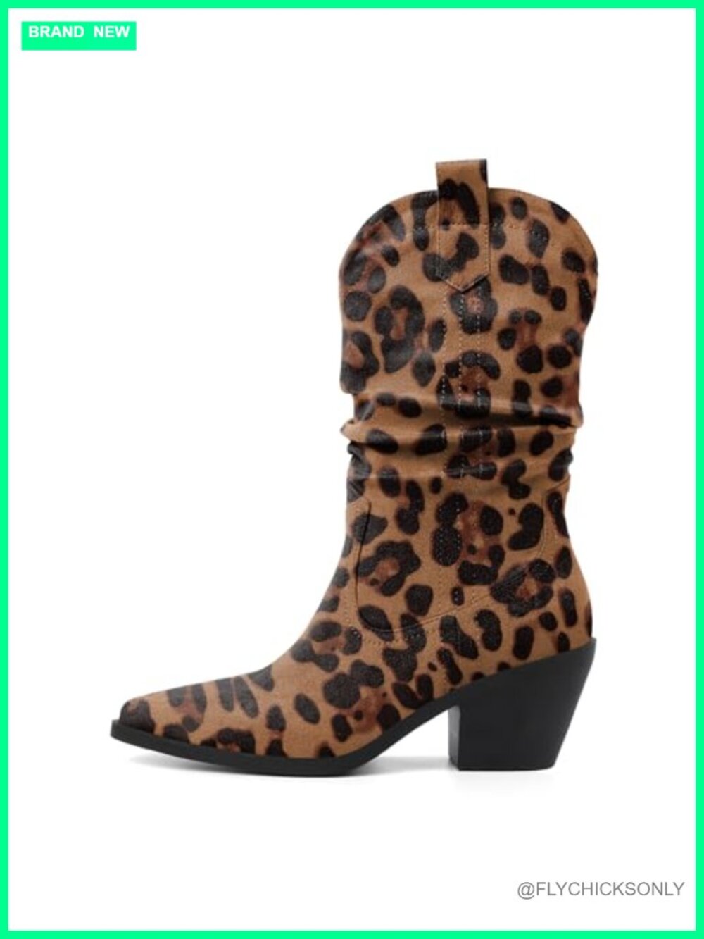 Faux Suede Slouchy Western Cowboy Mid Calf Boots Pointed Toe Chunky Heel